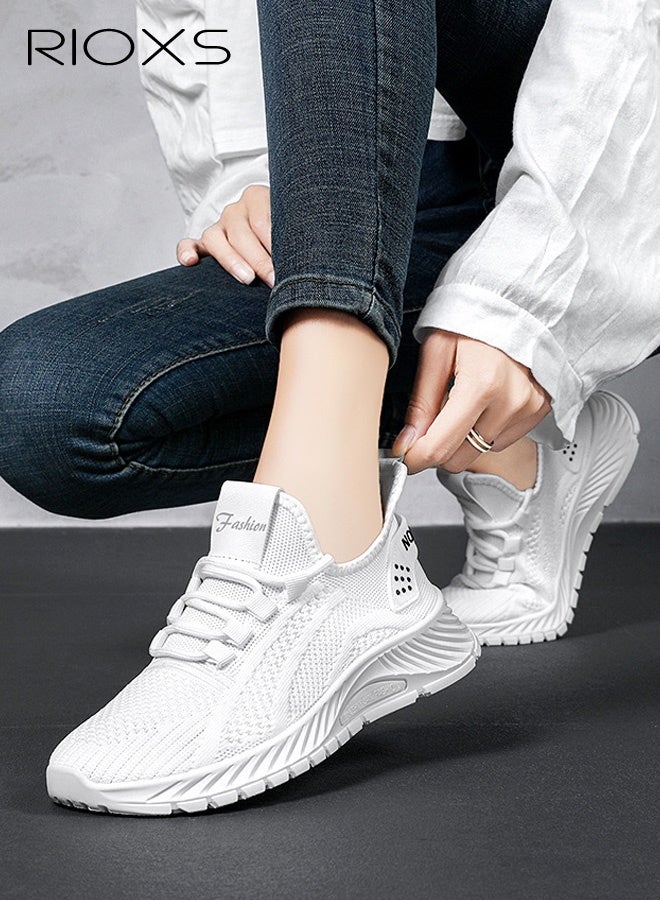 ريوكس أحذية الجري النسائية، أحذية رياضية خفيفة الوزن ومانعة للانزلاق، أحذية رياضية غير رسمية سهلة الارتداء من شبكة قابلة للتنفس، أحذية مريحة غير رسمية برباط للمشي، أحذية تنس للسيدات، أحذية رياضية عصرية ناعمة للركض والتمارين الرياضية والجري والمشي لمسافات طويلة وصيد الأسماك والارتداء اليومي، بيضاء - Image 1